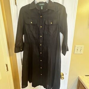Ralph Lauren Black Linen Long Sleeve Dress. Like New!
